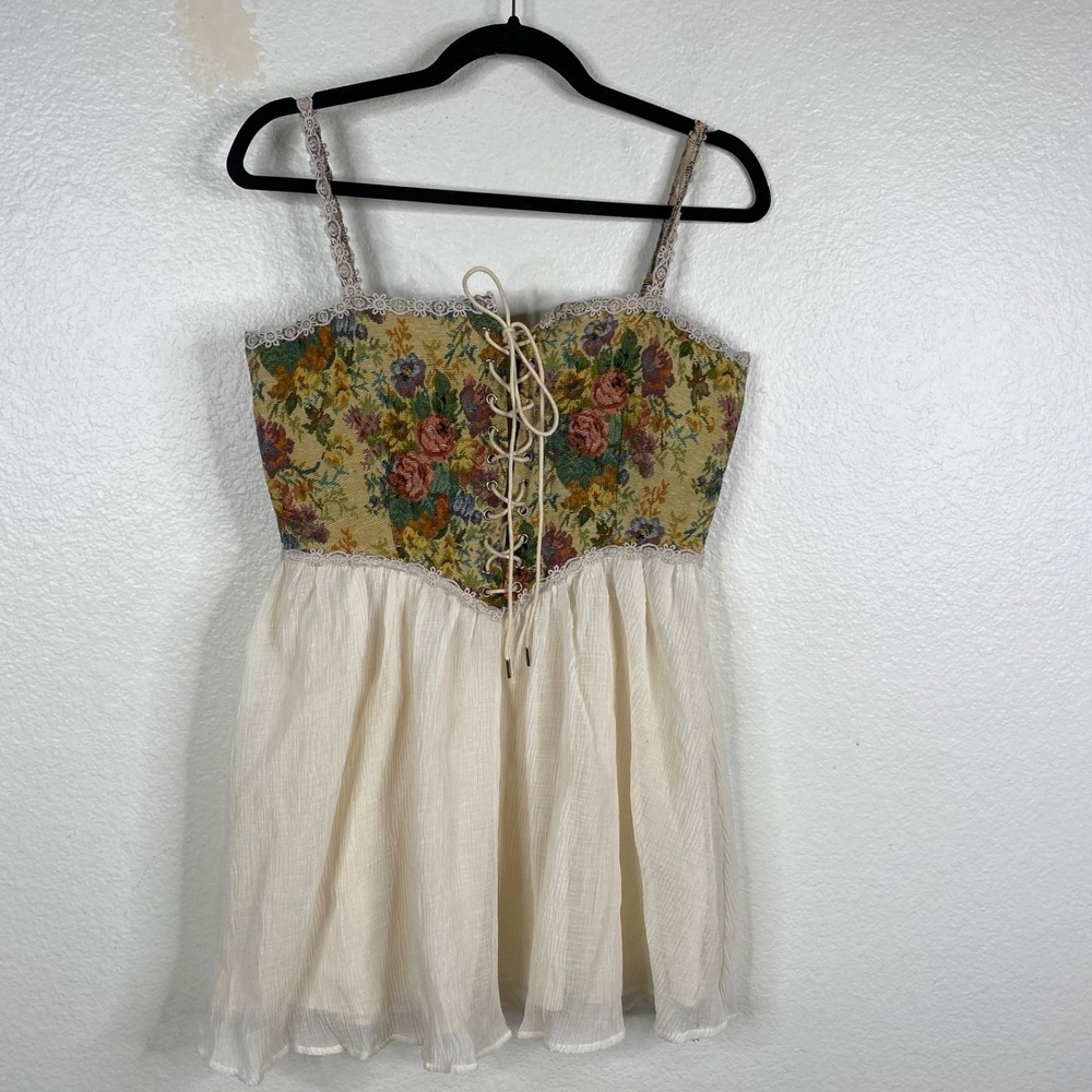 Cider Women's Top Multicolor Sz M  Floral Tapestry Corset Milkmaid Renaissance